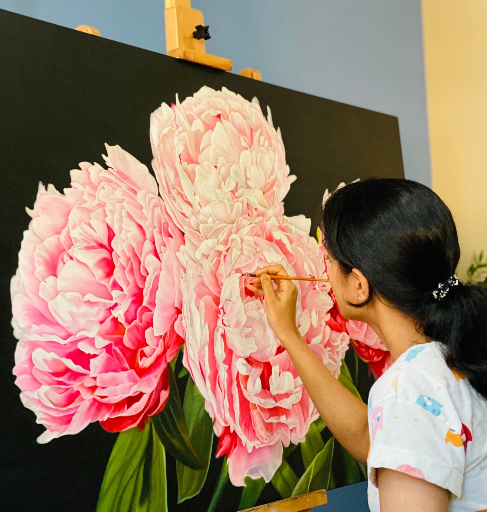 Floral Artwork Floating Buds - Original Oil Painting by Shobika