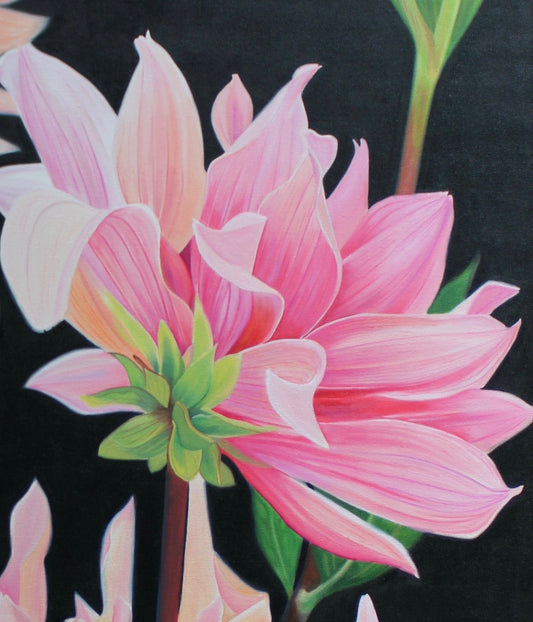 Floral Artwork Orange Dahlias - Original Oil Painting by Shobika