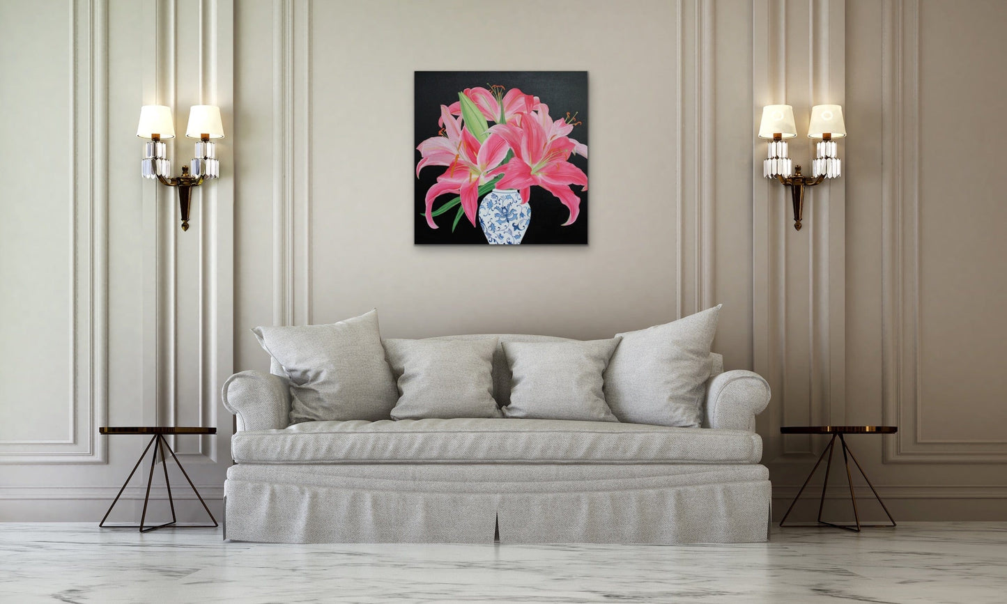 Floral Artwork Oriental lily  - Original Oil Painting by Shobika !!