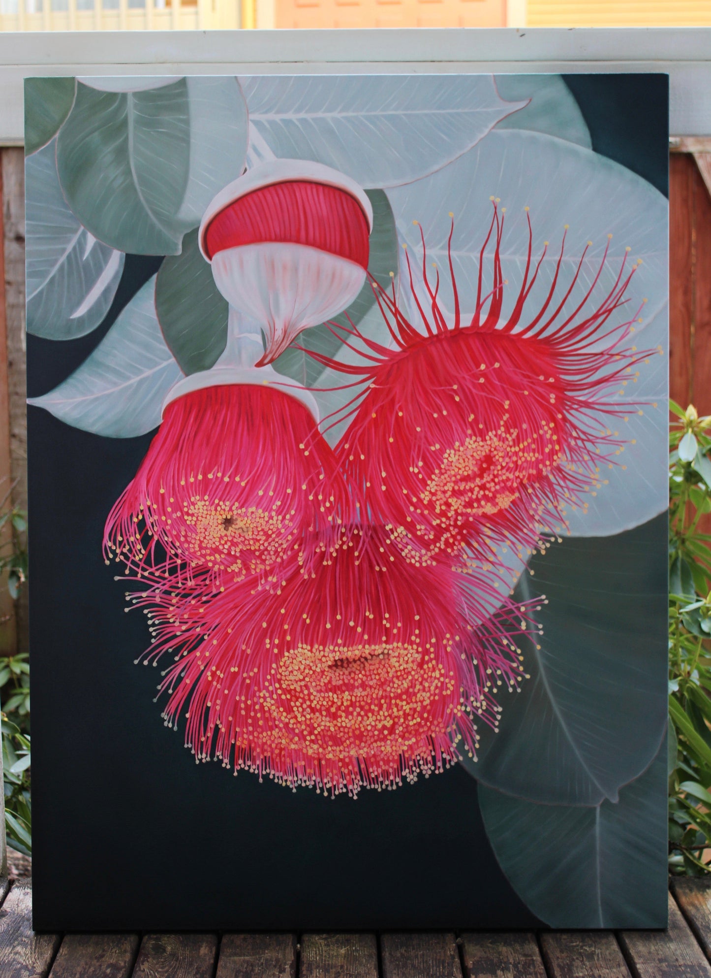 Floral Artwork Red Euphoria - Original Oil Painting by Shobika