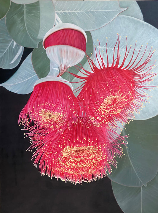 Floral Artwork Red Euphoria - Original Oil Painting by Shobika