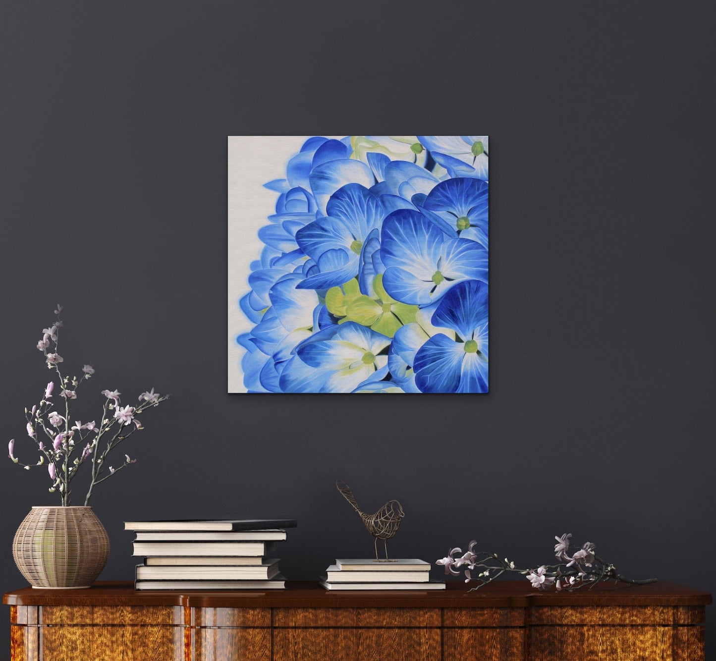 Floral Artwork Blue Blossoms  - Original Oil Painting by Shobika