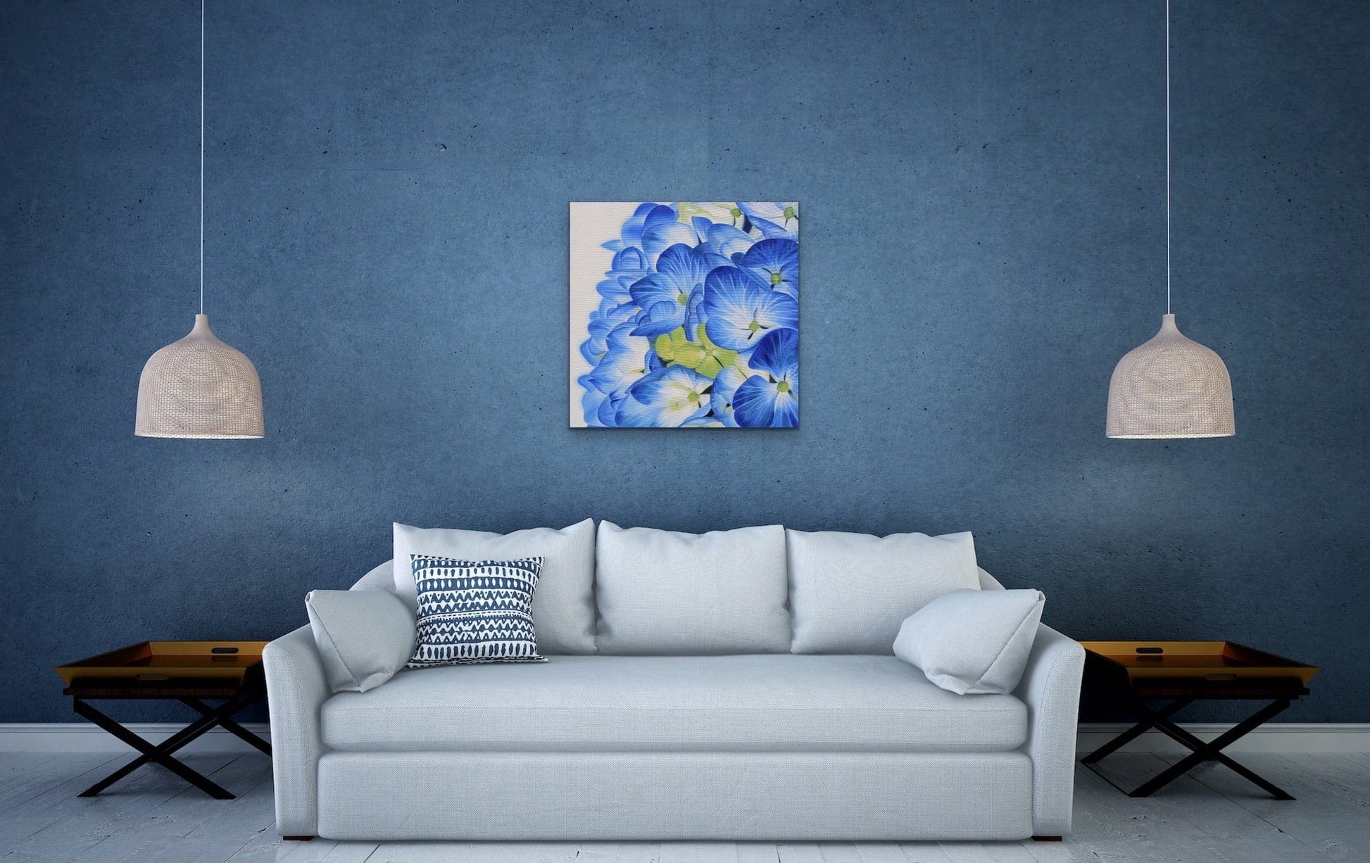 Floral Artwork Blue Blossoms  - Original Oil Painting by Shobika