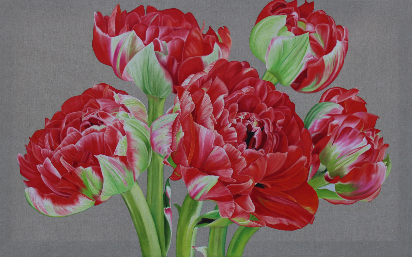 Floral Artwork Tulip farm - Flower Tulip Painting - Red Tulips 1 - Original Oil Painting