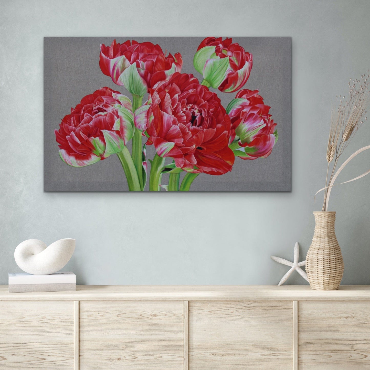 Floral Artwork Tulip farm - Flower Tulip Painting - Red Tulips 2- Original Oil Painting