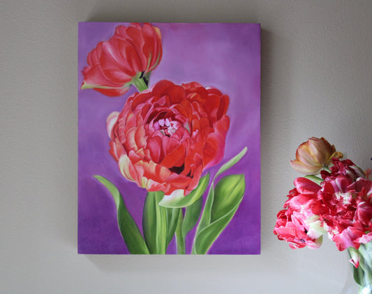 Floral Artwork Wood tulips -Original Oil painting by Shobika