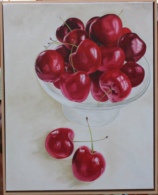 Cherry bowl - Original Oil Painting by Shobika