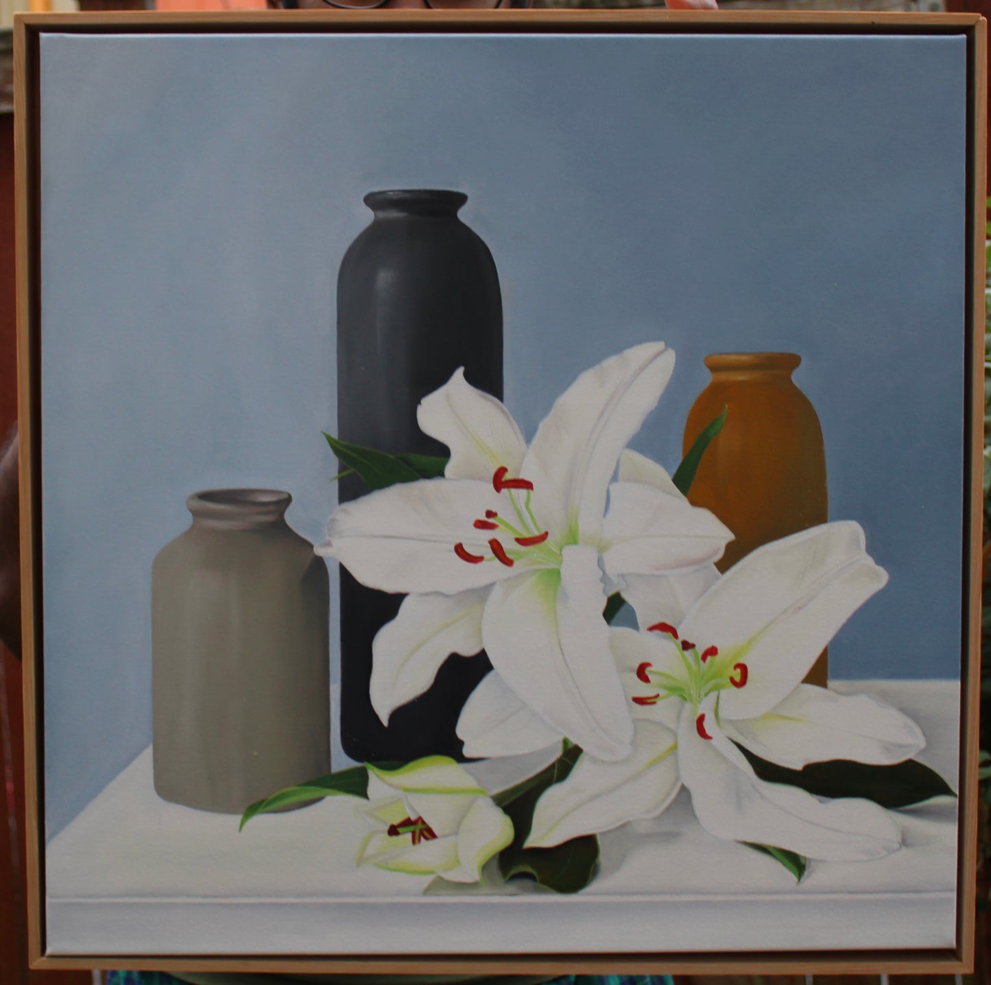 Lilies on Ceramic vase -Original Oil Painting by Shobika